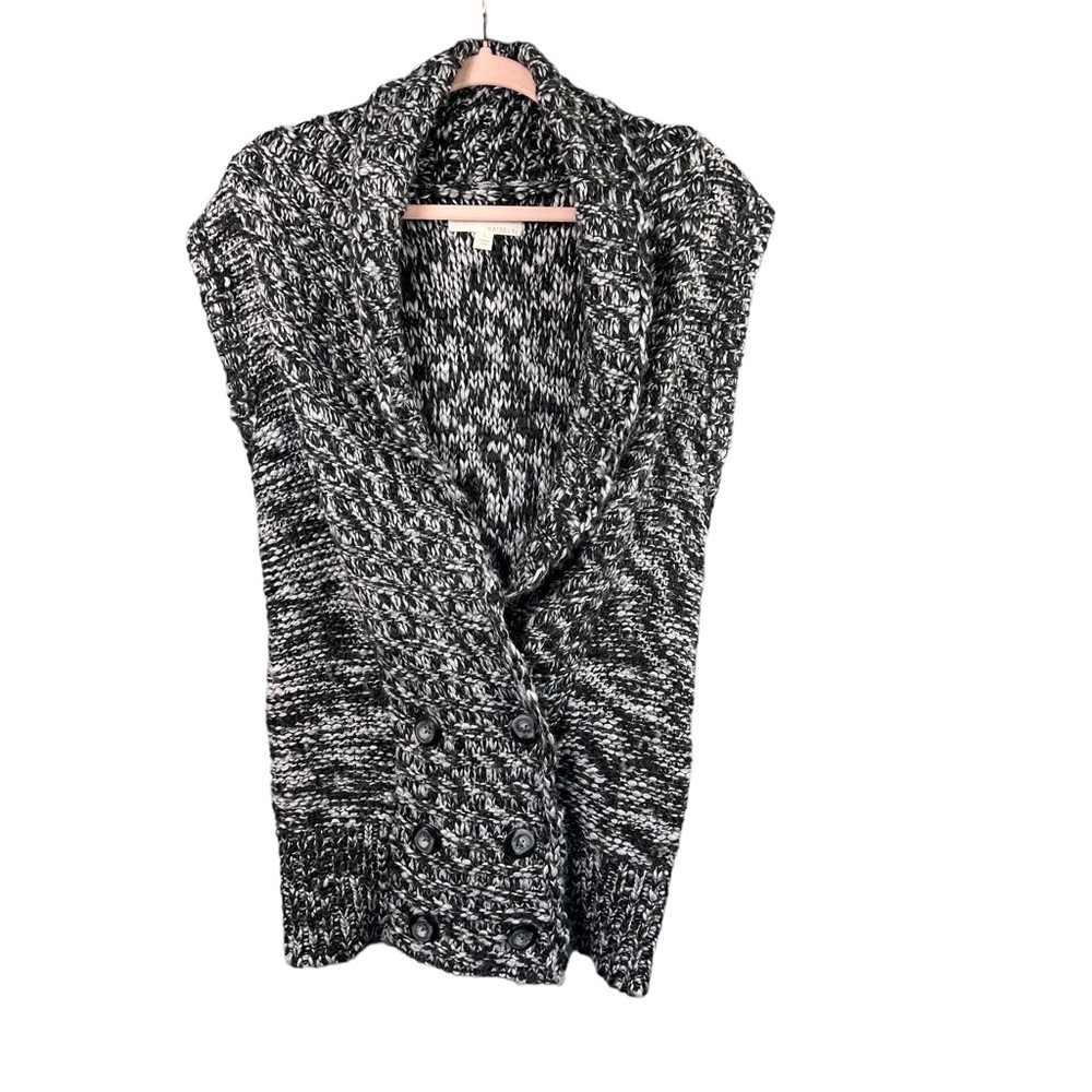 Kaisley Sweater Vest Wool Blend Button Front Black and White Cozy Women's Size L